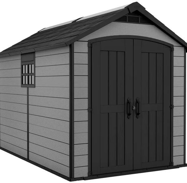 Keter Premier 7.5 x 11ft Weather-Resistant Plastic Garden Storage Shed in Grey