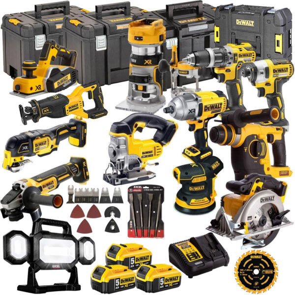 DeWalt 18V XR Li-Ion 13 Piece Toughsystem Kit with 3 x 5.0Ah Batteries and Accessories Set