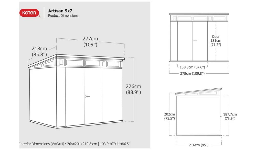 Keter Artisan 9 x 7ft Premium Double Door Pent Outdoor Plastic Garden Shed - image 8