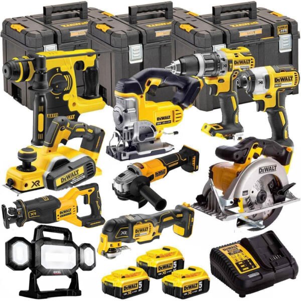 DeWalt 18V XR Li-Ion 10-Piece Cordless Power Tool Kit with 3 x 5.0Ah Batteries and TStak Storage