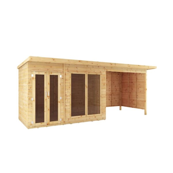 Waltons Maine Summerhouse 18 x 6 ft – Pent Roof Garden Room with Storage Shed & Patio Area