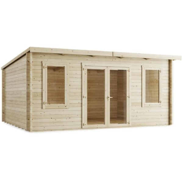 BillyOh Fraya Log Cabin 5 x 4 m – Garden Room Summer House with Pent Roof, Double Doors