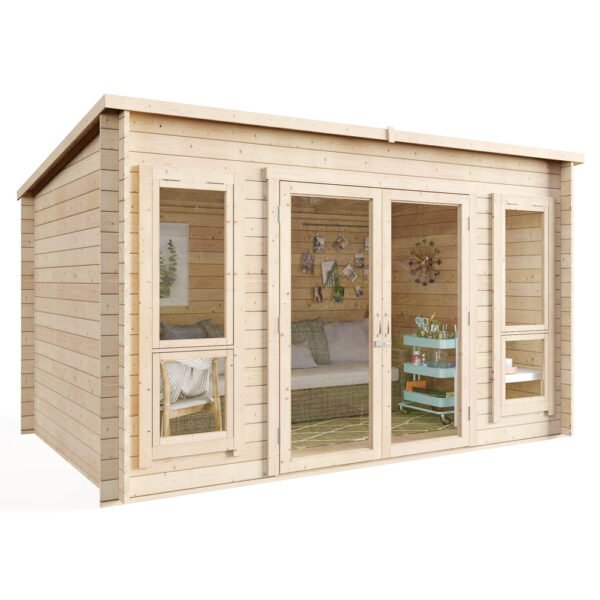 BillyOh Carmen Log Cabin Summerhouse 12 x 8 ft – Pent Roof Garden Office, Pressure Treated