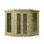 WALTONS Wooden Corner Summerhouse with Shiplap Tongue & Groove, Flat Roof, and Double Doors