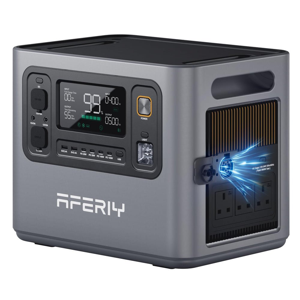 AFERIY P300 Portable Power Station 3000W, 2048Wh LFP Battery Expandable to 10.24kWh with 1.5H Fast Charging, Dual 140W USB-C, 220V-240V AC Outlets, and Solar Compatibility