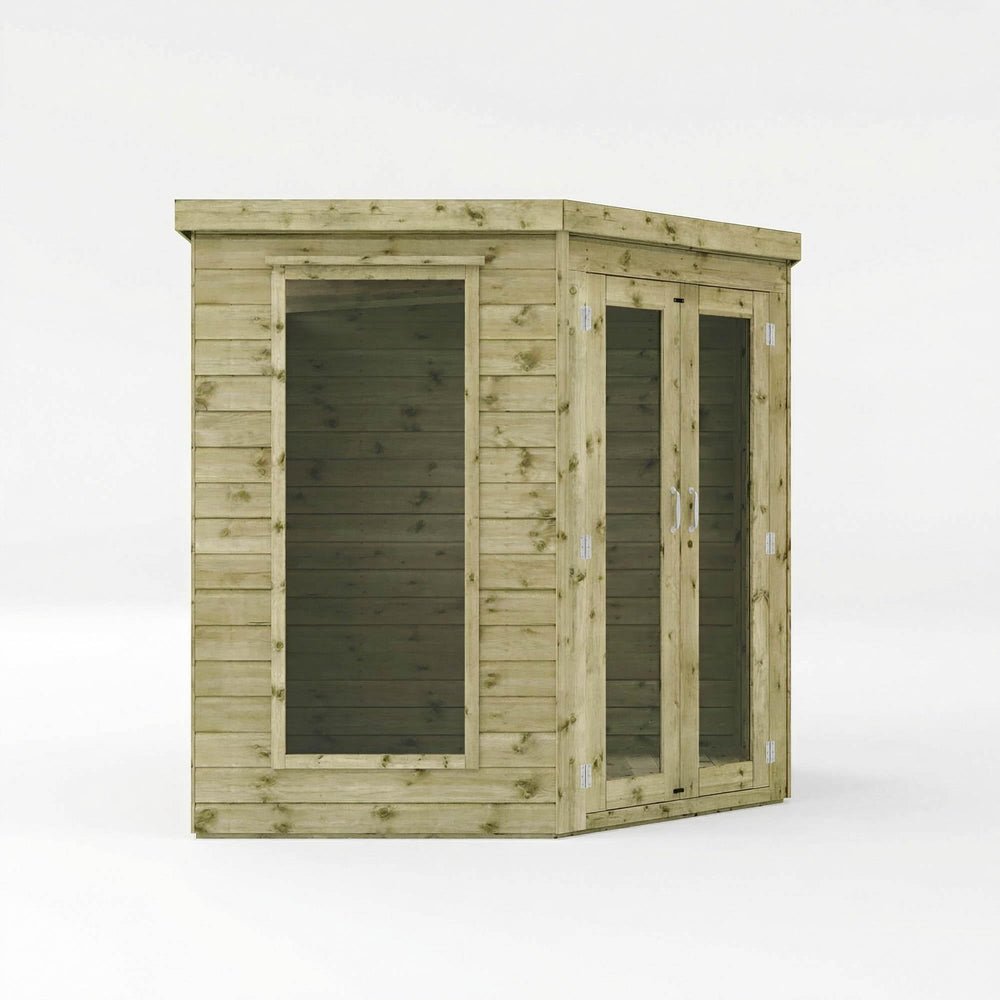 WALTONS Wooden Corner Summerhouse with Shiplap Tongue & Groove, Flat Roof, and Double Doors - image 6