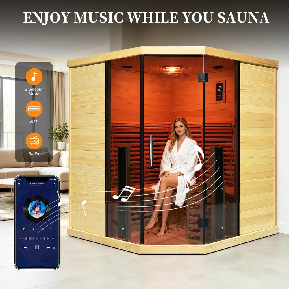 Corner Hybrid Sauna 3 Person, Indoor Infrared Steam Sauna, Canadian Hemlock - image 2
