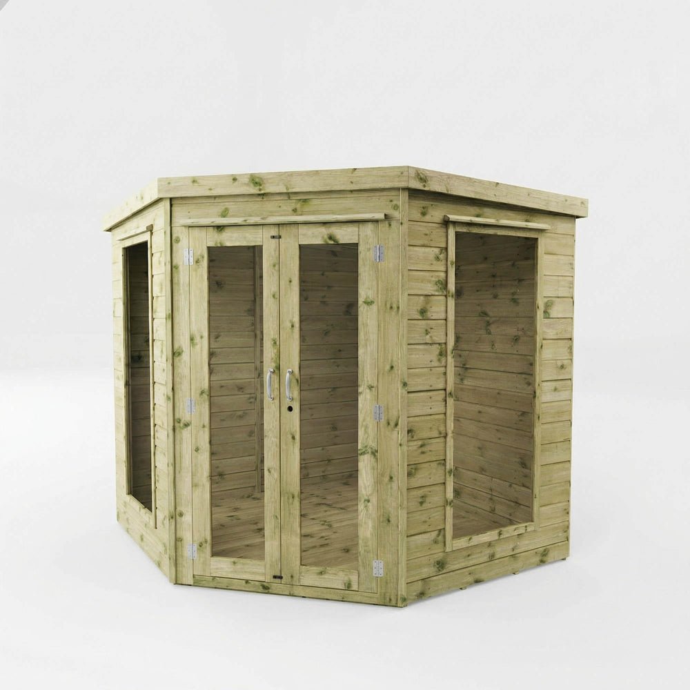 WALTONS Wooden Corner Summerhouse with Shiplap Tongue & Groove, Flat Roof, and Double Doors - image 5