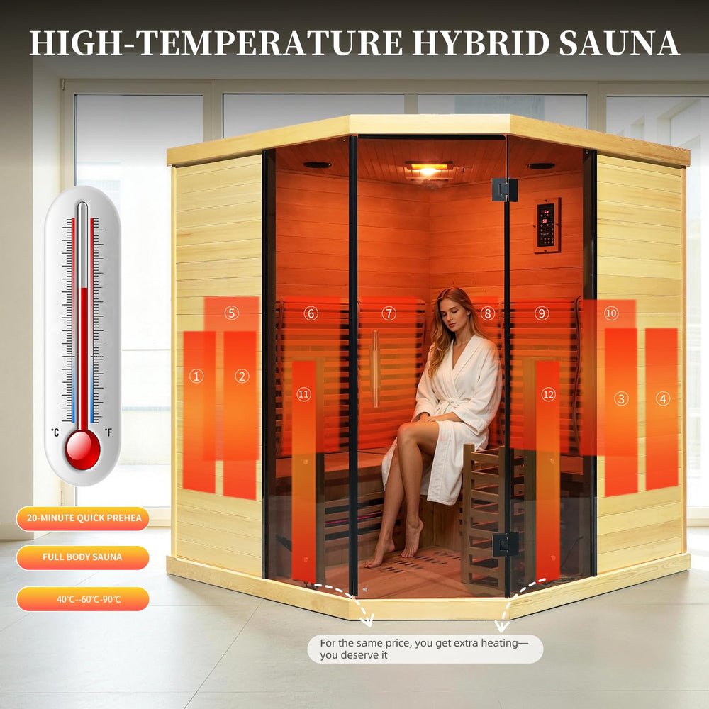 AURGOD Corner Hybrid Sauna, 3 Person – Indoor Infrared & Steam Sauna, Canadian Hemlock - image 5