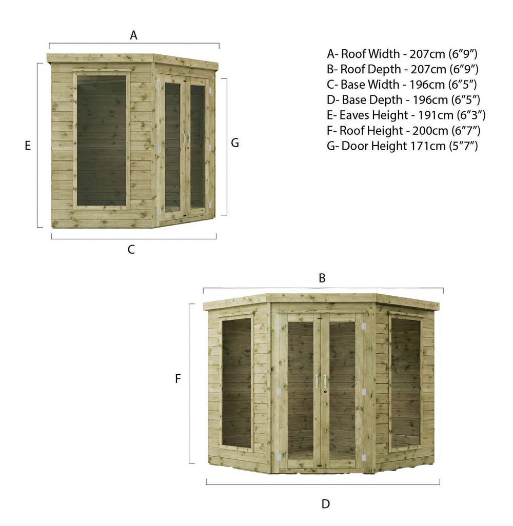 WALTONS Wooden Corner Summerhouse with Shiplap Tongue & Groove, Flat Roof, and Double Doors - image 3