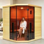 AURGOD Corner Hybrid Sauna, 3 Person – Indoor Infrared & Steam Sauna, Canadian Hemlock