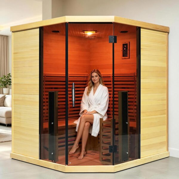 AURGOD Corner Hybrid Sauna, 3 Person – Indoor Infrared & Steam Sauna, Canadian Hemlock