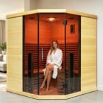 3-Person Corner Hybrid Indoor Infrared Steam Sauna in Canadian Hemlock
