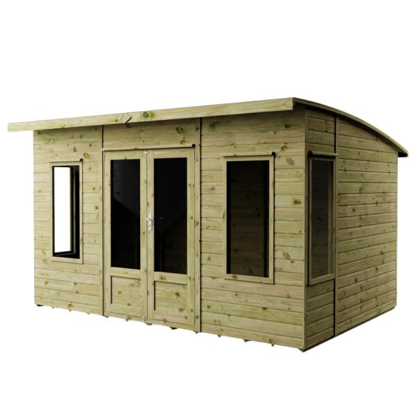 WALTONS 12 x 8 Helios Summerhouse | Curved Roof | Shiplap Tongue and Groove | Wooden Garden Room Summerhouse | 10 Year Anti Rot Guarantee | 12 x 8