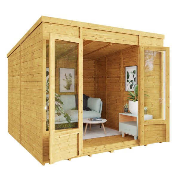 BillyOh Bella Pent Summerhouse 8 x 8 ft – Log Cabin Garden Room, Spray Treated, Double Doors