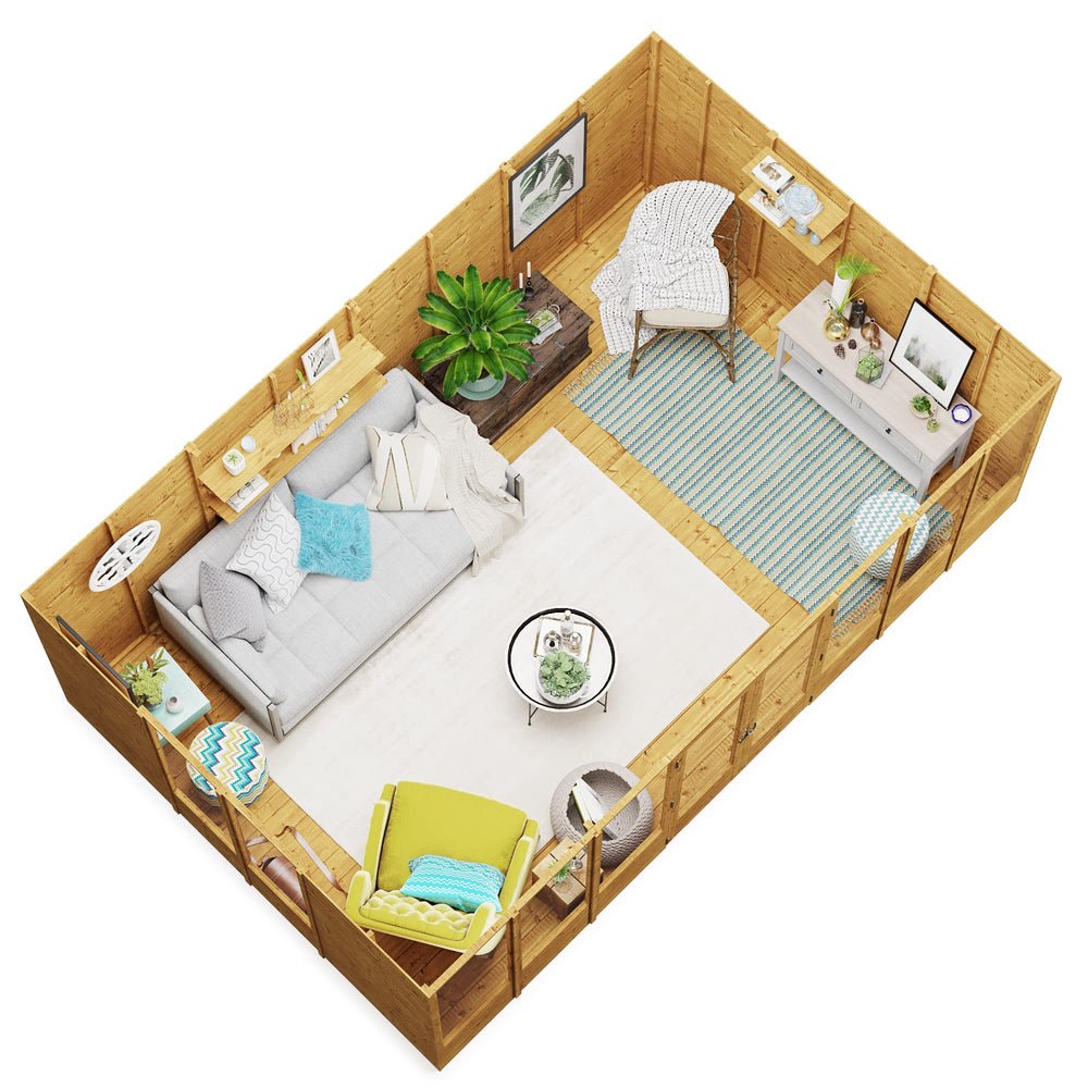 BillyOh Petra 16x10 Reverse Apex Summer House Shed, Log Cabin | Wooden Garden Room with Wide Double Doors, Tear Resistant Felt, Tongue and Groove - image 5