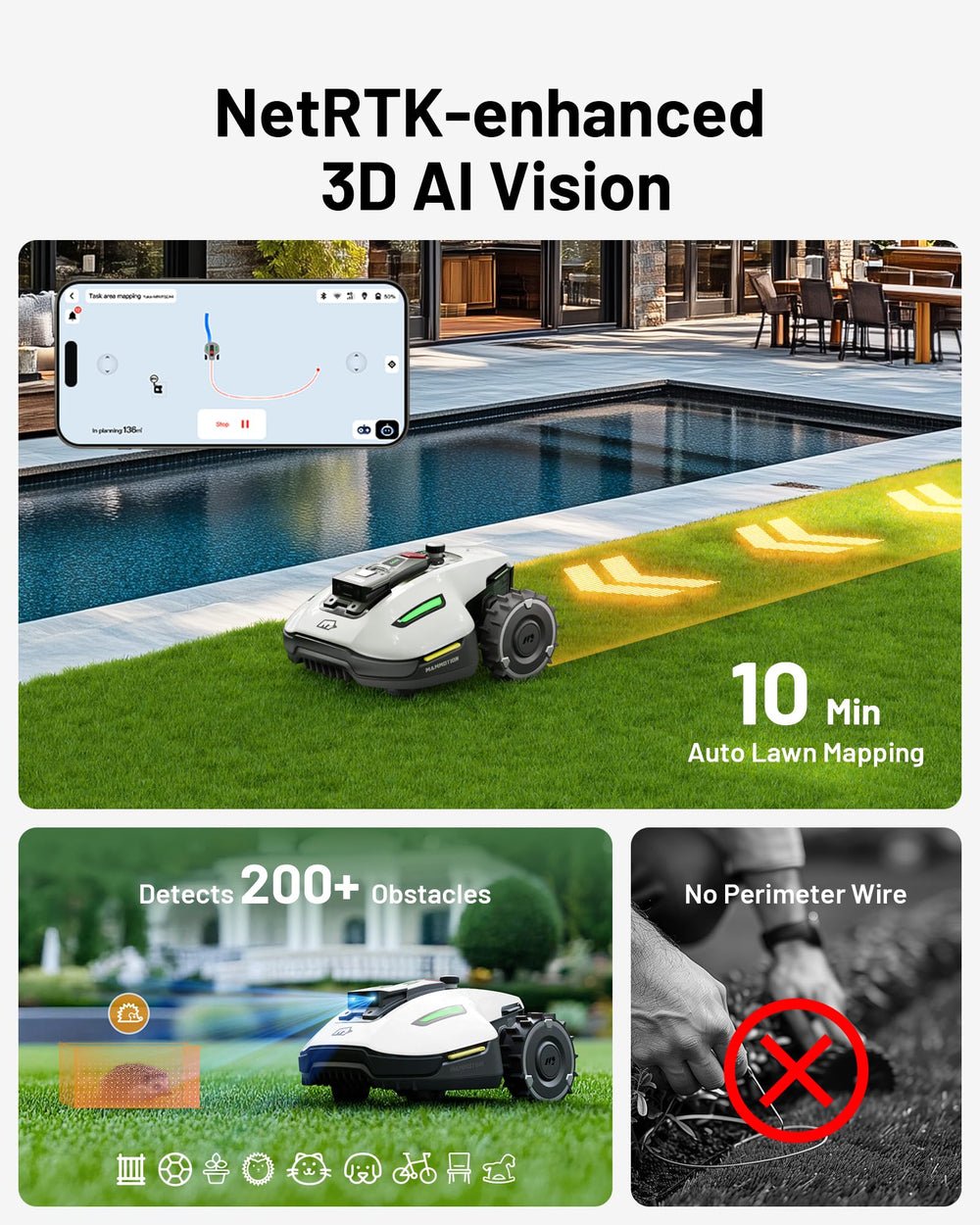 MAMMOTION YUKA mini 500 Robot Lawn Mower, Perimeter Wire Free, Recommended for 500 m2, Maximum 700 m2,3D AI Vision, 45% Slope Capability, Automatic - image 3