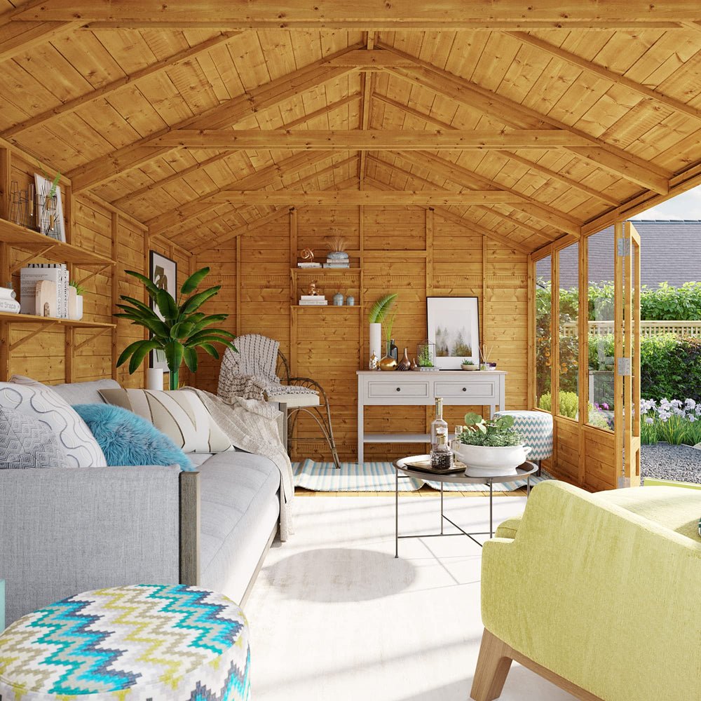 BillyOh Petra 16x10 Reverse Apex Summer House Shed, Log Cabin | Wooden Garden Room with Wide Double Doors, Tear Resistant Felt, Tongue and Groove - image 4