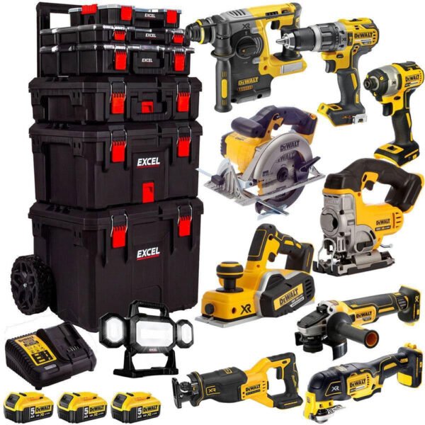 DeWalt 18V XR Li-Ion 10 Piece Cordless Tool Kit with 3 x 5.0Ah Batteries and Trolley Toolbox