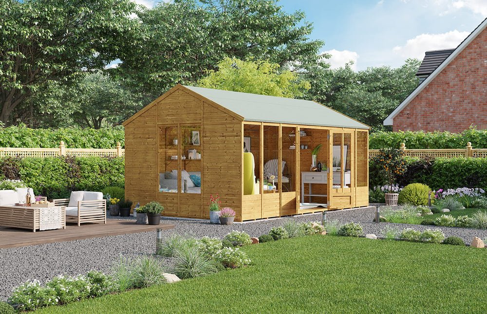 BillyOh Petra 16x10 Reverse Apex Summer House Shed, Log Cabin | Wooden Garden Room with Wide Double Doors, Tear Resistant Felt, Tongue and Groove - image 3