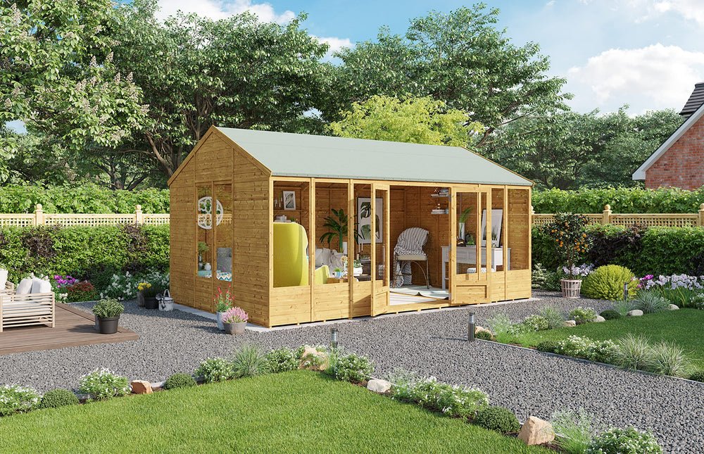 BillyOh Petra 16x10 Reverse Apex Summer House Shed, Log Cabin | Wooden Garden Room with Wide Double Doors, Tear Resistant Felt, Tongue and Groove - image 2
