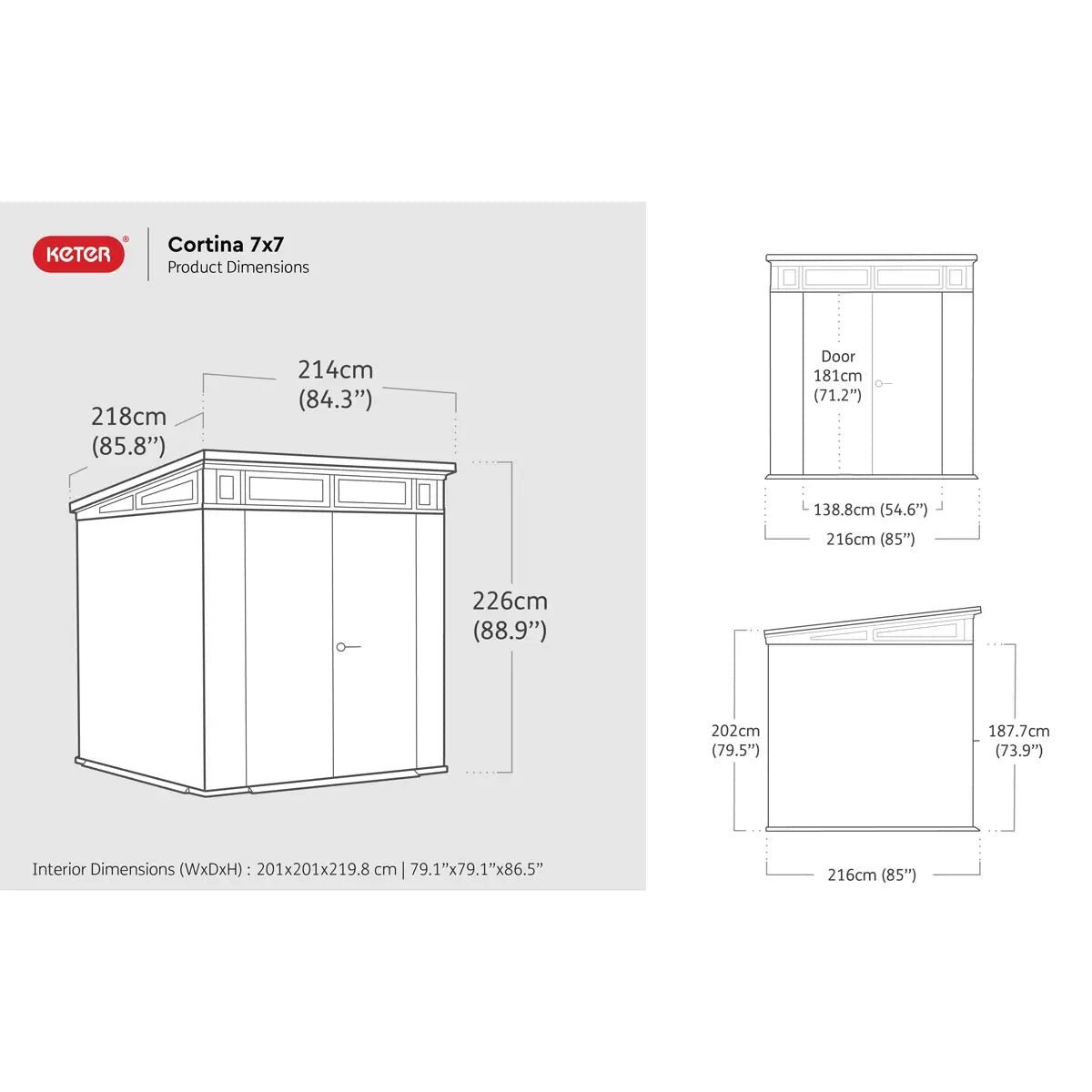 Keter Cortina 7 x 7 ft Plastic Shed – Heavy Duty Pent Garden Shed, Dark Grey - image 3
