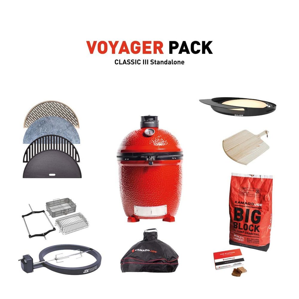 Kamado Joe Classic III Stand Alone Ceramic Charcoal Grill With Voyager Pack