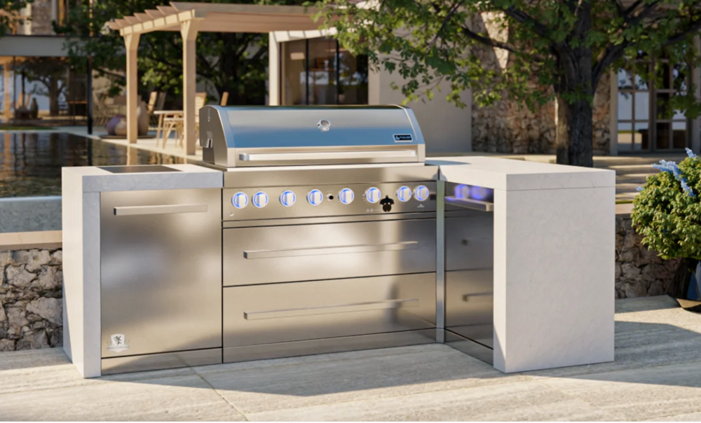 Mont Alpi 6-Burner Deluxe Outdoor Kitchen Island with 90-Degree Corner and Infrared Side Burners - 94-Inch MAi805-D90 - image 2