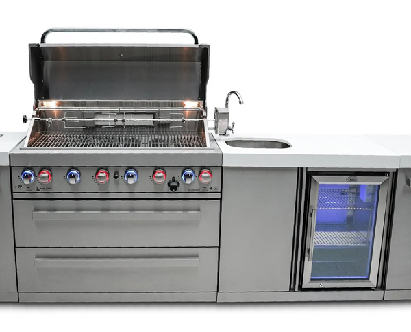 Mont Alpi 805 Deluxe Outdoor Kitchen Island with Beverage Centre – 6-Burner Gas BBQ, 2 Infrared Burners