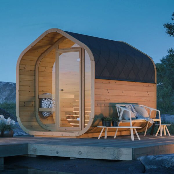 Premium Authentic Nordic Thermowood Garden Sauna Cabin With Integrated Terrace