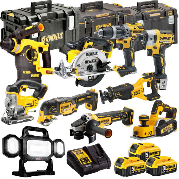 DeWalt 18V XR 10-Piece Professional Power Tool Kit with Three 5.0Ah Batteries and ToughSystem Storage Box
