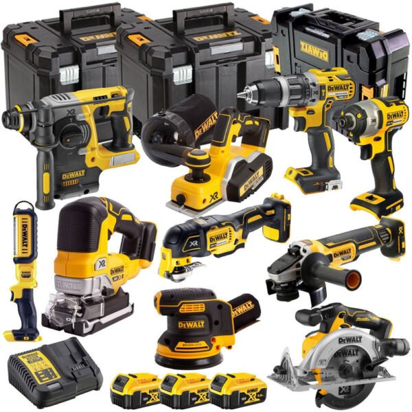 DeWalt 18V Brushless 10-Piece Cordless Power Tool Kit with Three 5.0Ah Batteries, Charger and TStak Storage System