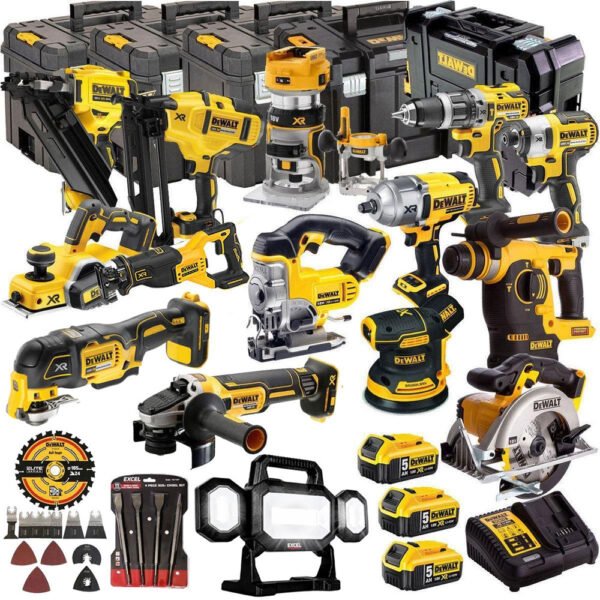 DeWalt 18V 3 x 5.0Ah Batteries XR Li-Ion 15 Piece Toughsystem Kit with Accessories Set