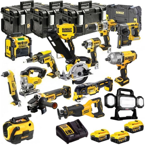 DeWalt 18V XR 15 Piece Jumbo Power Tool Kit with 3 x 5.0Ah Batteries, Charger and Heavy-Duty Case T4TKIT-651