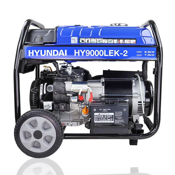Hyundai HY9000LEK-2 Petrol Site Generator 7kW – Open Frame, Wheel Kit, Electric Start, 230V