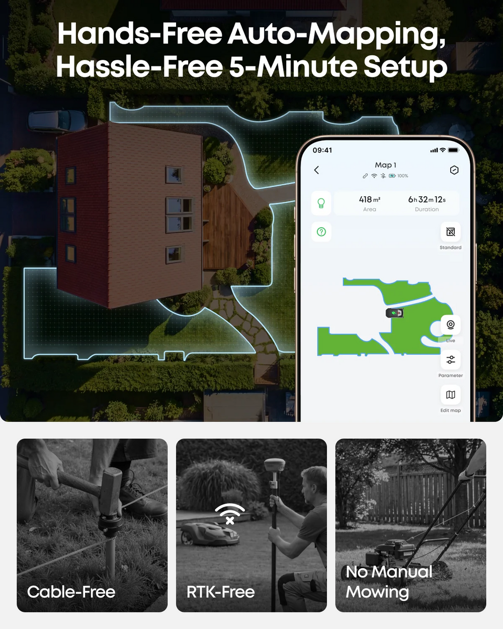 Wire-Free Robot Lawn Mower with AI Vision for Gardens up to 500 m² – 3D Obstacle Avoidance, App Control - image 4
